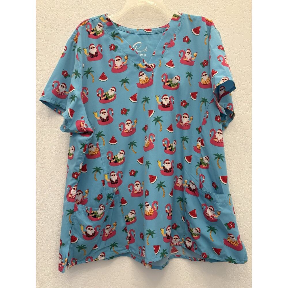 Prints by Maevn Santa Tropical Scrub Top Size 2X
